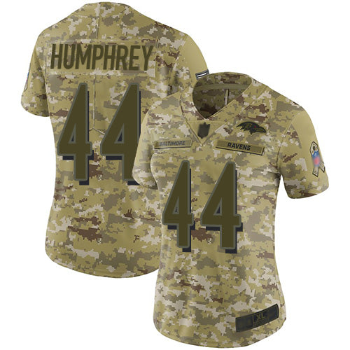 Custom Ravens #44 Marlon Humphrey Camo Women’s Stitched Football Limited 2018 Salute to Service Jersey