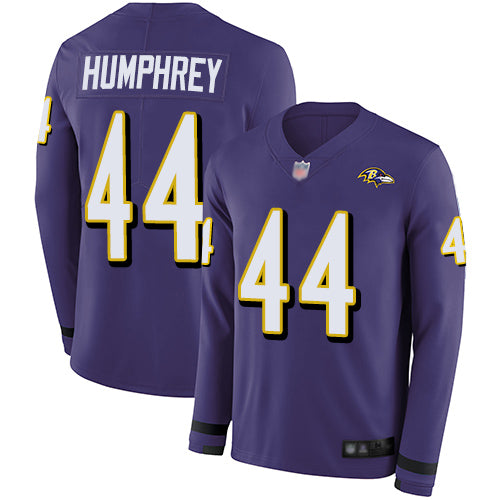 Custom Ravens #44 Marlon Humphrey Purple Team Color Men’s Stitched Football Limited Therma Long Sleeve Jersey
