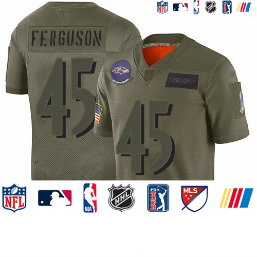 Custom Ravens #45 Jaylon Ferguson Camo Men’s Stitched Football Limited 2019 Salute To Service Jersey