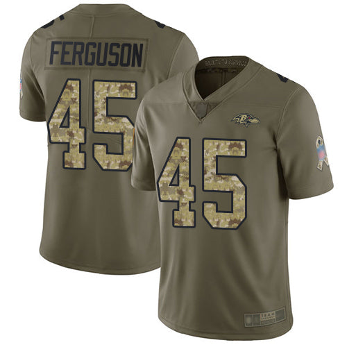 Custom Ravens #45 Jaylon Ferguson Olive Camo Men’s Stitched Football Limited 2017 Salute To Service Jersey