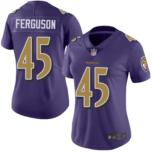 Custom Ravens #45 Jaylon Ferguson Purple Women’s Stitched Football Limited Rush Jersey