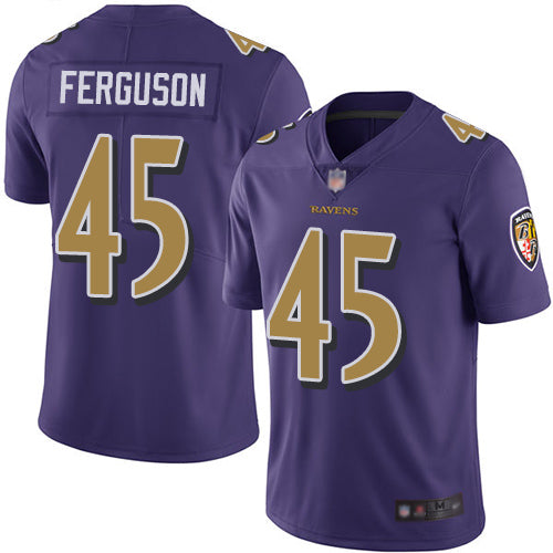 Custom Ravens #45 Jaylon Ferguson Purple Youth Stitched Football Limited Rush Jersey