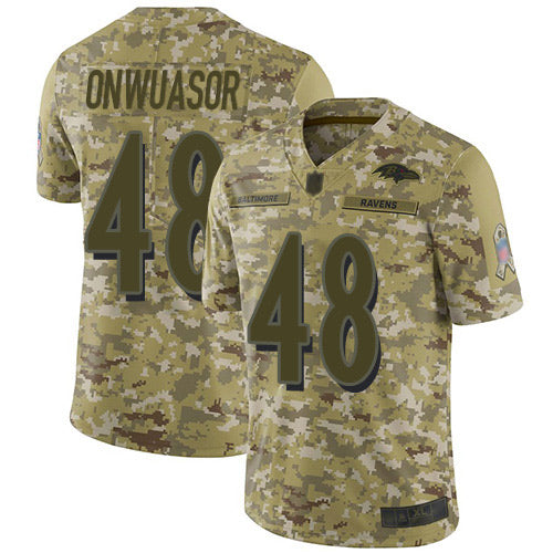 Custom Ravens #48 Patrick Onwuasor Camo Men’s Stitched Football Limited 2018 Salute To Service Jersey
