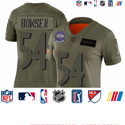 Custom Ravens #54 Tyus Bowser Camo Women’s Stitched Football Limited 2019 Salute to Service Jersey