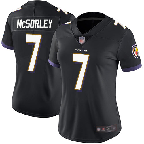 Custom Ravens #7 Trace McSorley Black Alternate Women’s Stitched Football Vapor Untouchable Limited Jersey
