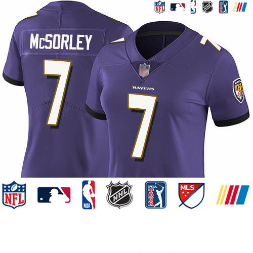 Custom Ravens #7 Trace McSorley Purple Team Color Women’s Stitched Football Vapor Untouchable Limited Jersey