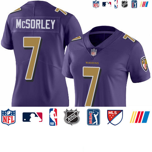 Custom Ravens #7 Trace McSorley Purple Women’s Stitched Football Limited Rush Jersey