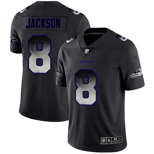 Custom Ravens #8 Lamar Jackson Black Men’s Stitched Football Vapor Untouchable Limited Smoke Fashion Jersey
