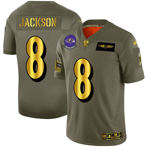 Custom Ravens #8 Lamar Jackson Camo Gold Men’s Stitched Football Limited 2019 Salute To Service Jersey