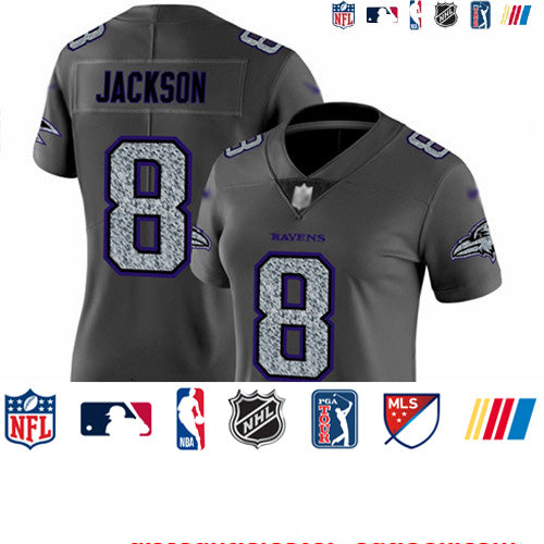 Custom Ravens #8 Lamar Jackson Gray Static Women’s Stitched Football Vapor Untouchable Limited Jersey
