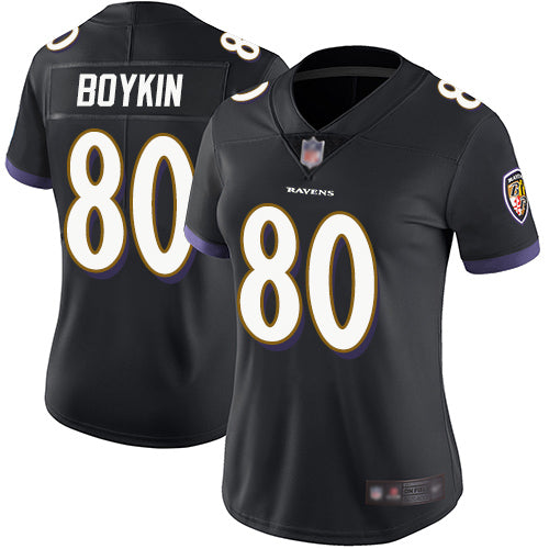 Custom Ravens #80 Miles Boykin Black Alternate Women’s Stitched Football Vapor Untouchable Limited Jersey