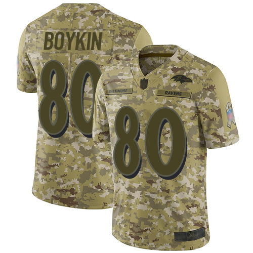 Custom Ravens #80 Miles Boykin Camo Men’s Stitched Football Limited 2018 Salute To Service Jersey