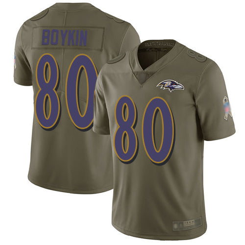 Custom Ravens #80 Miles Boykin Olive Men’s Stitched Football Limited 2017 Salute To Service Jersey
