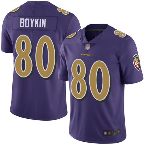Custom Ravens #80 Miles Boykin Purple Men’s Stitched Football Limited Rush Jersey
