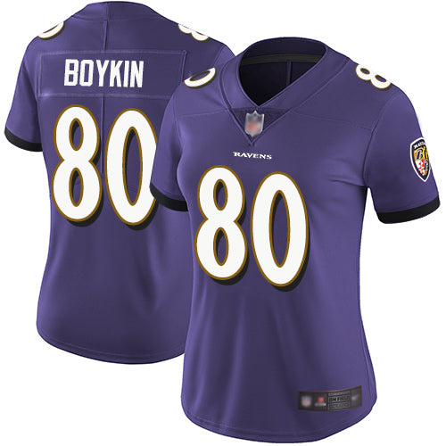 Custom Ravens #80 Miles Boykin Purple Team Color Women’s Stitched Football Vapor Untouchable Limited Jersey