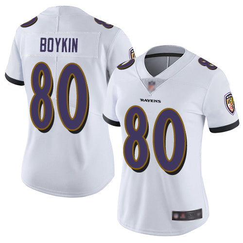 Custom Ravens #80 Miles Boykin White Women’s Stitched Football Vapor Untouchable Limited Jersey