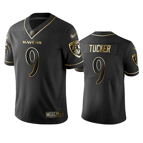 Custom Ravens #9 Justin Tucker Black Men’s Stitched Football Limited Golden Edition Jersey