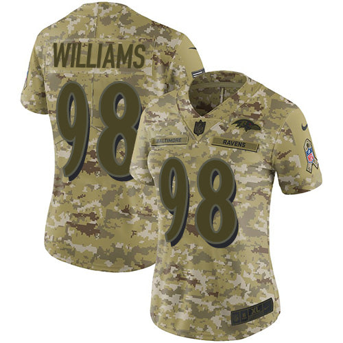 Custom Ravens #98 Brandon Williams Camo Women’s Stitched Football Limited 2018 Salute to Service Jersey