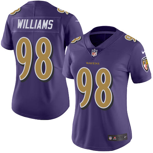 Custom Ravens #98 Brandon Williams Purple Women’s Stitched Football Limited Rush Jersey