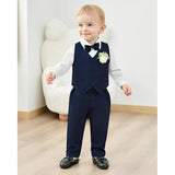 SANMIO Baby Boy Clothes Suits Infant Gentleman Outfit Collared Dress Shirt+Vest+Tie+Corsage+Pants 5Pcs Baby Suit Sets