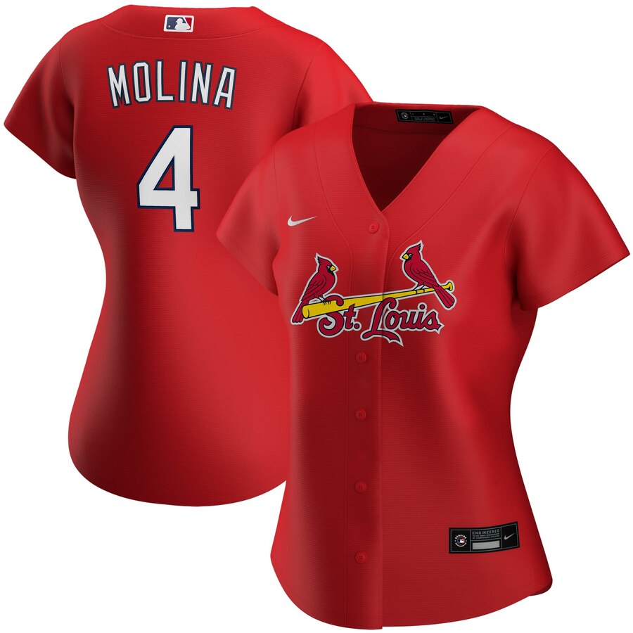 Custom St. Louis Cardinals #4 Yadier Molina Women’s Alternate 2020 MLB Player Jersey Red