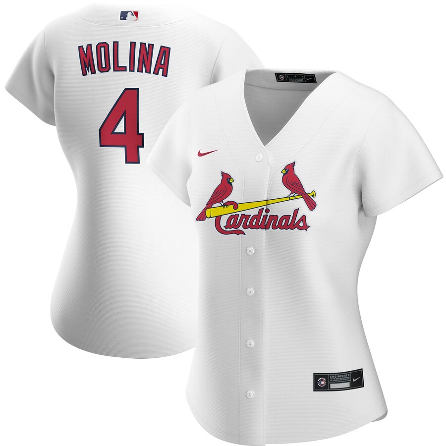Custom St. Louis Cardinals #4 Yadier Molina Women’s Home 2020 MLB Player Jersey White