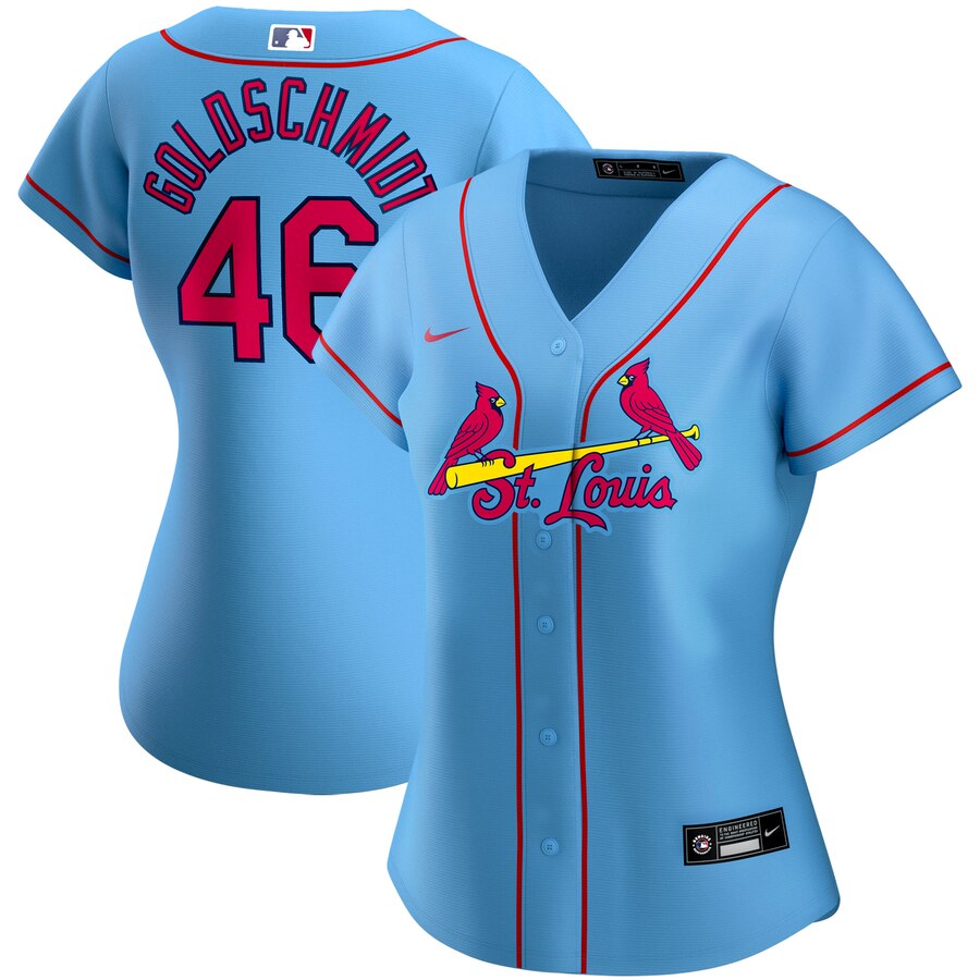 Custom St. Louis Cardinals #46 Paul Goldschmidt Women’s Alternate 2020 MLB Player Jersey Light Blue