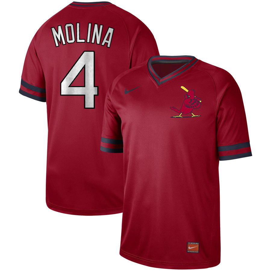 Custom St. Louis Cardinals 4 Yadier Molina Red Throwback Jersey