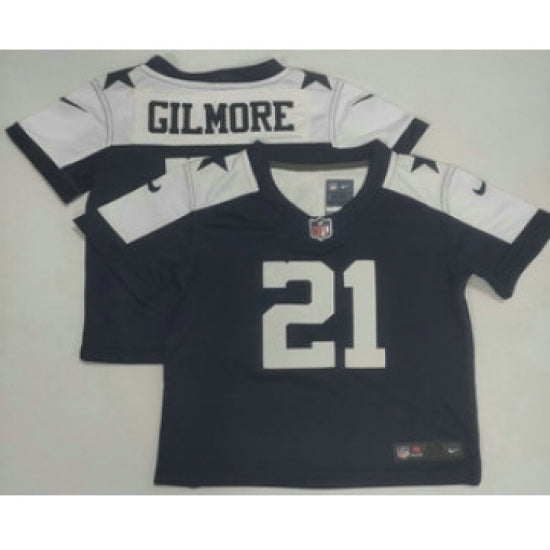 Custom Toddler Dallas Cowboys #21 Stephon Gilmore Blue Thanksgiving Vapor Stitched Limited Jersey