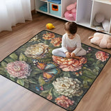 WOBOGO Peony Butterfly Painting Baby Playmats Extra Large Waterproof Rollable Activity Pads for Toddlers 50×50inch