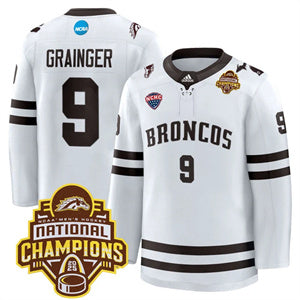 Custom Western Michigan Broncos #9 Luke Grainger 2025 National Champions Patch Premium Jersey All Stitched