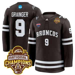 Custom Western Michigan Broncos #9 Luke Grainger 2025 National Champions Patch Premium Jersey All Stitched
