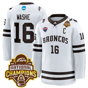 Custom Western Michigan Broncos #16 Tim Washe 2025 National Champions Patch Premium Jersey All Stitched