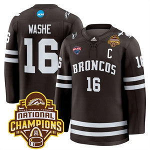 Custom Western Michigan Broncos #16 Tim Washe 2025 National Champions Patch Premium Jersey All Stitched