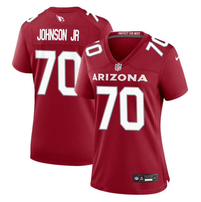 Custom Women’s Arizona Cardinals #70 Paris Johnson Jr Red 2023 Draft Stitched Game Jersey(Run Small)