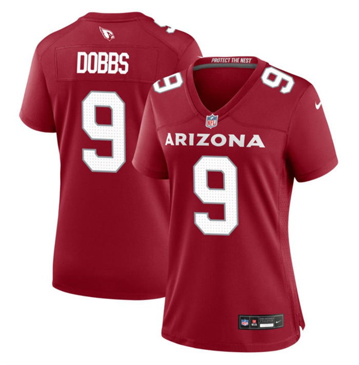 Custom Women’s Arizona Cardinals #9 Joshua Dobbs Red 2023 Stitched Jersey(Run Small)