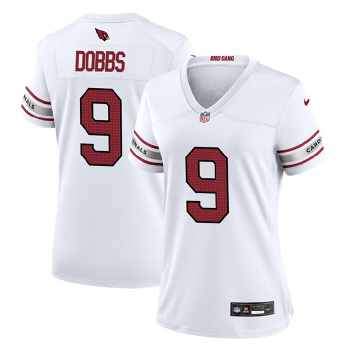 Custom Women’s Arizona Cardinals #9 Joshua Dobbs White 2023 Stitched Jersey(Run Small)