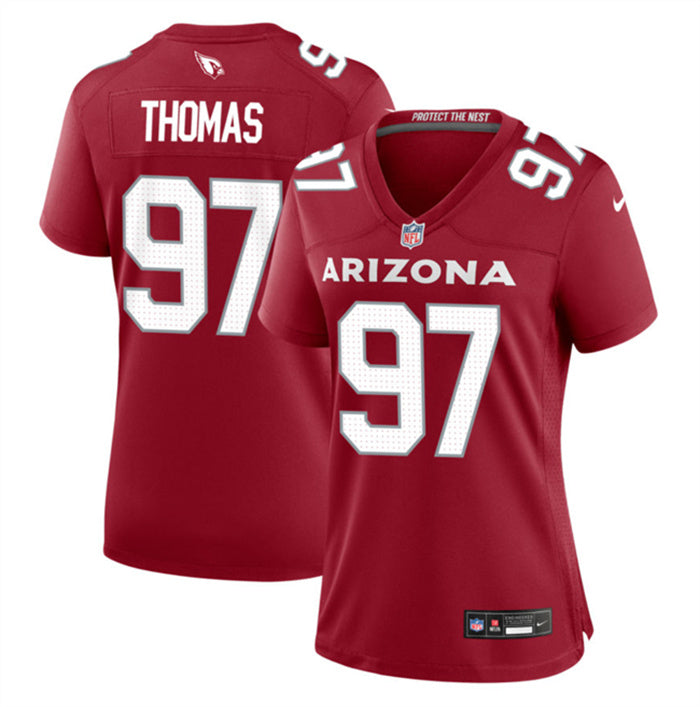 Custom Women’s Arizona Cardinals #97 Cameron Thomas Red 2023 Stitched Jersey(Run Small)