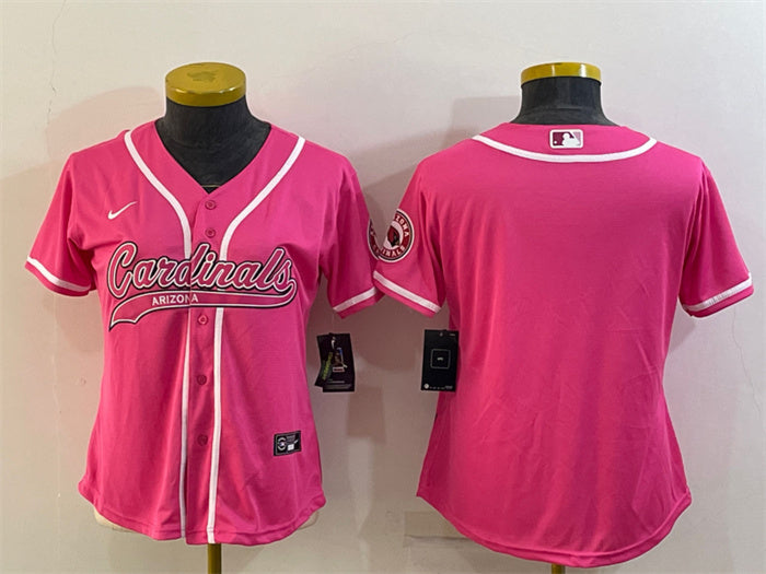 Custom Women’s Arizona Cardinals Blank Pink With Patch Cool Base Stitched Baseball Jersey(Run Small)