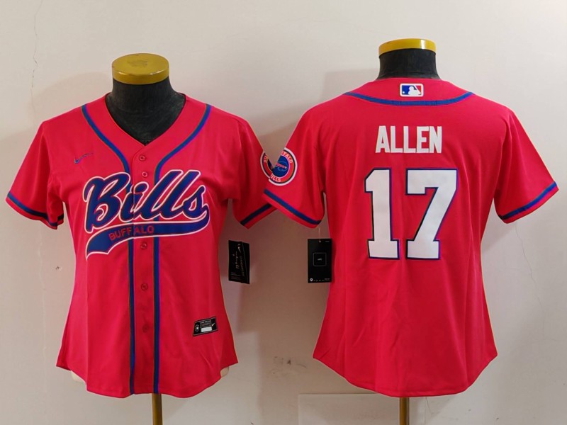 Custom Women’s Buffalo Bills #17 Josh Allen Red Cool Base Stitched Baseball Jerseys