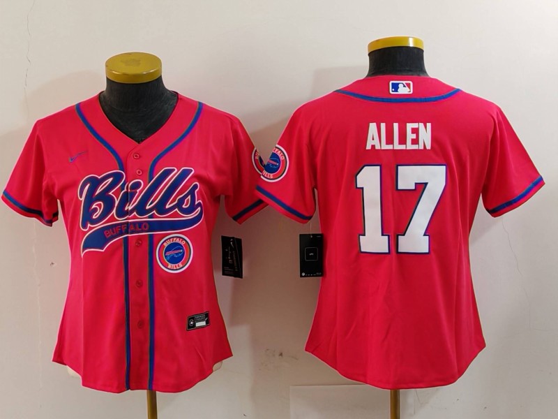 Custom Women’s Buffalo Bills #17 Josh Allen Red Cool Base Stitched Baseball Jerseys