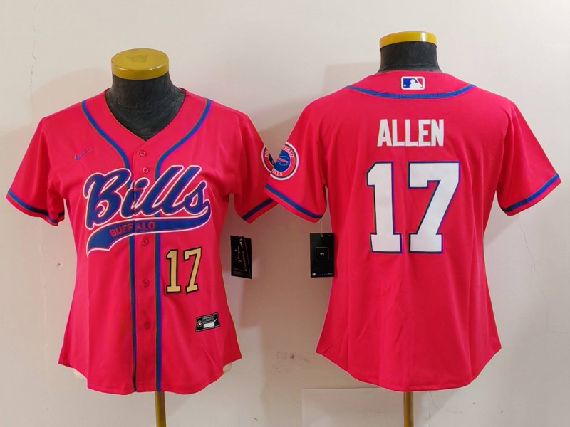 Custom Women’s Buffalo Bills #17 Josh Allen Red Cool Base Stitched Baseball Jersey