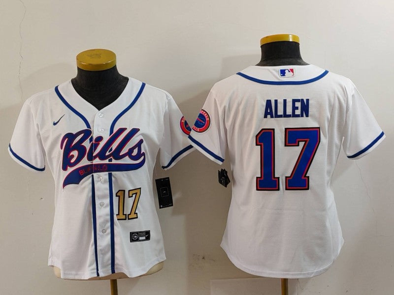 Custom Women’s Buffalo Bills #17 Josh Allen White Cool Base Stitched Baseball Jerseys