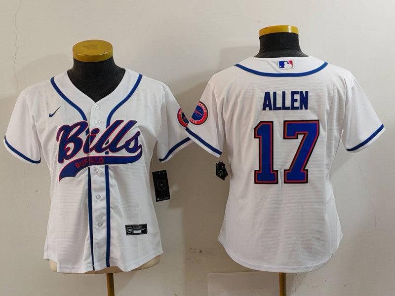 Custom Women’s Buffalo Bills #17 Josh Allen White Cool Base Stitched Baseball Jersey