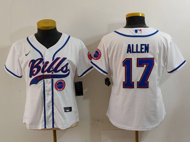Custom Women’s Buffalo Bills #17 Josh Allen White Cool Base Stitched Baseball Jerseys