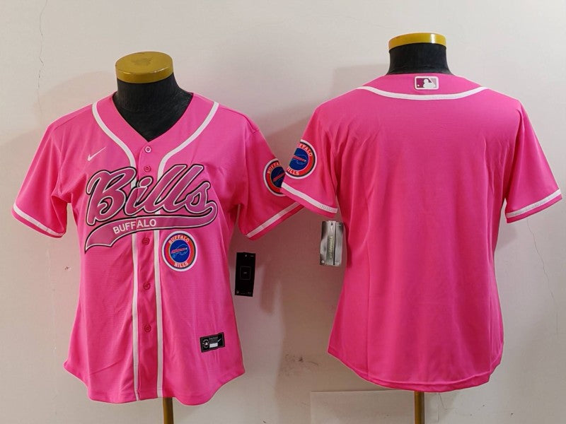 Custom Women’s Buffalo Bills Pink Team Big Logo With Patch Cool Base Stitched Baseball Jerseys