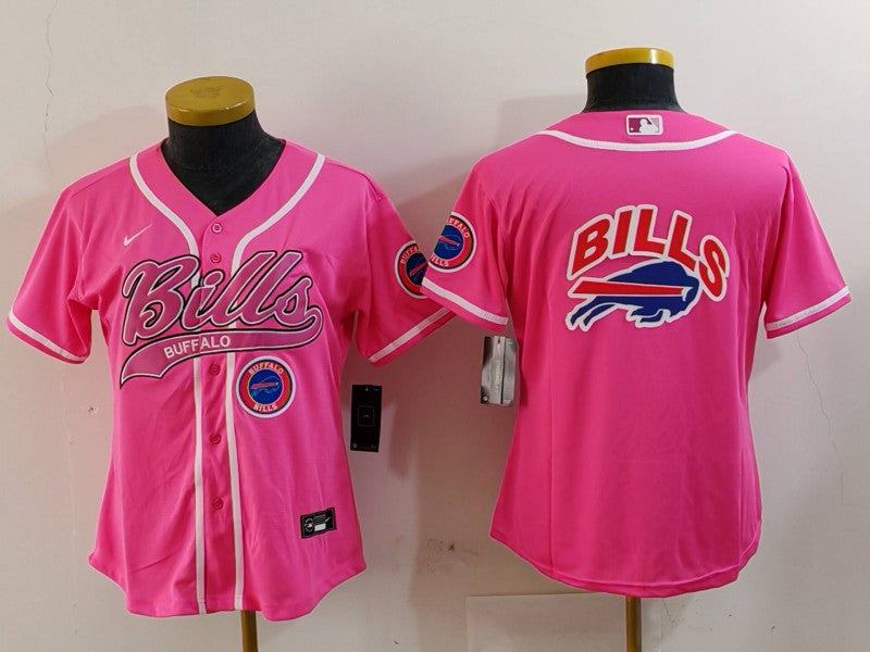 Custom Women’s Buffalo Bills Pink Team Big Logo With Patch Cool Base Stitched Baseball Jersey