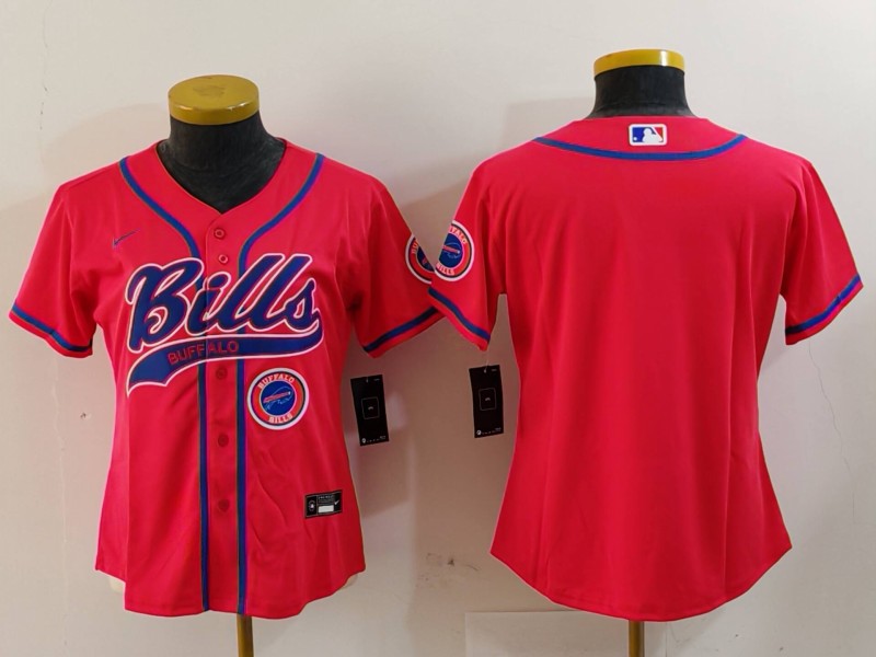 Custom Women’s Buffalo Bills Red Team Big Logo With Patch Cool Base Stitched Baseball Jerseys