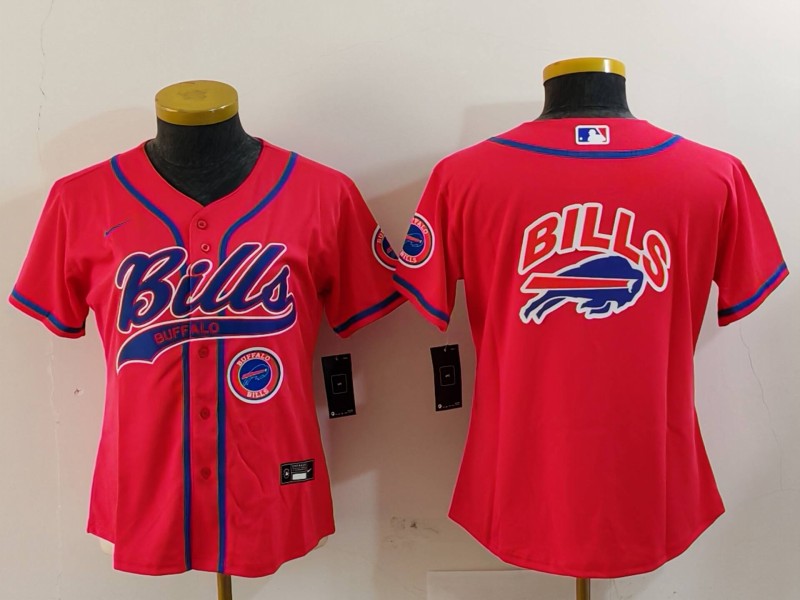 Custom Women’s Buffalo Bills Red Team Big Logo With Patch Cool Base Stitched Baseball Jerseys