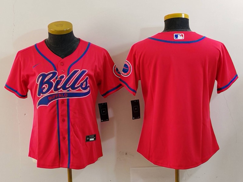Custom Women’s Buffalo Bills Red Team Big Logo With Patch Cool Base Stitched Baseball Jerseys